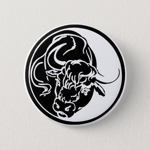 Black Bull Silhouette In Tribal Tattoo Style Pinback Button