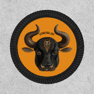 Black Bull Taurus Zodiac Tribal Symbol Orange Patch