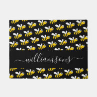 Black bumble bees family monogram script doormat
