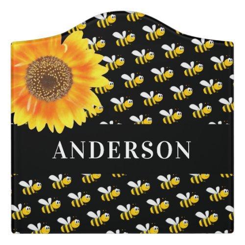 Black bumble bees sunflower family name door sign