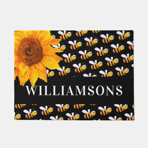 Black bumble bees sunflower family name doormat