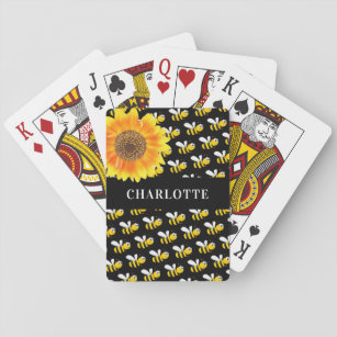 Black bumble bees sunflower name playing cards