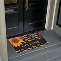Black bumble bees sunflower welcome doormat
