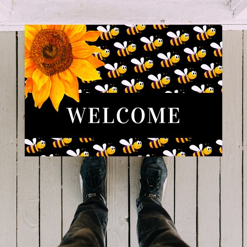 Black bumble bees sunflower welcome doormat