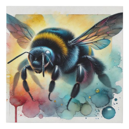 Black Bumblebee 070724AREF115 _ Watercolor Faux Canvas Print