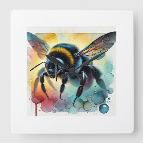 Black Bumblebee 070724AREF115 _ Watercolor Square Wall Clock
