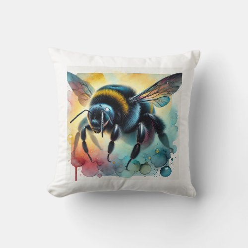 Black Bumblebee 070724AREF115 _ Watercolor Throw Pillow