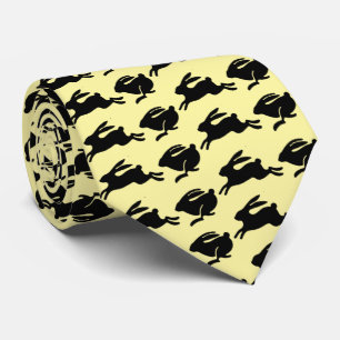 Black Bunnies Hopping Pale Yellow Easter Fashion Neck Tie