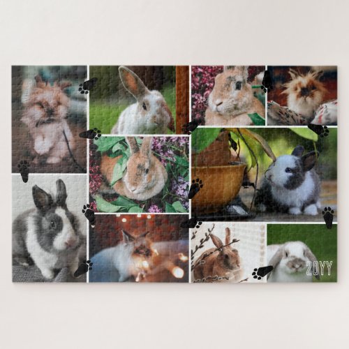 Black Bunny Paws Add Year 10 Photo Collage Jigsaw Puzzle