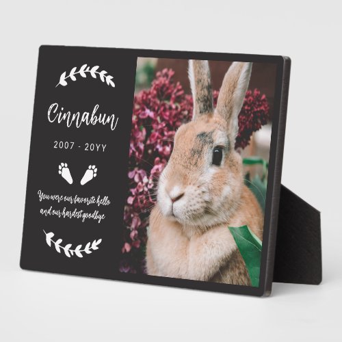 Black Bunny Paws Greenery Photo Rabbit Memorial Plaque