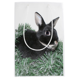 Black Bunny rabbit Christmas Medium Gift Bag