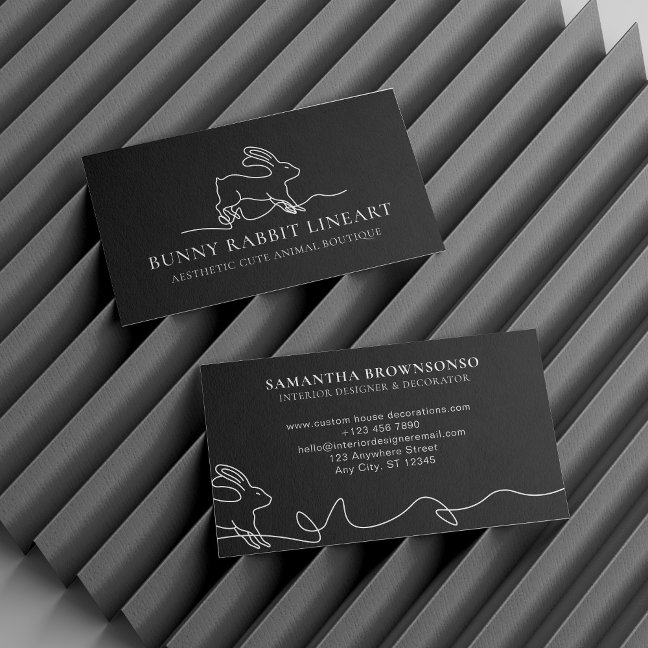 Black Bunny Rabbit Line Art Baby Animal Business Card