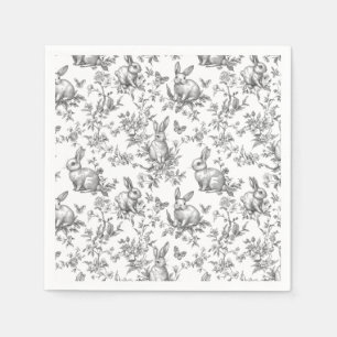 Black Bunny Rabbits French Toile Paper Napkin