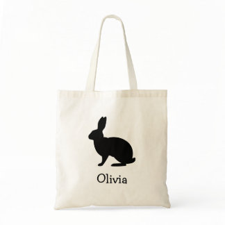 Black Bunny Silhouette With Custom Name Easter Tote Bag
