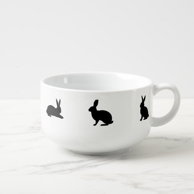 Black Bunny Silhouettes In Different Poses Easter Soup Mug (Left)