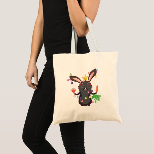 Black bunny with Christmas garland Tote Bag