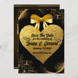 Black Burgundy and Gold Floral Modern Boho Wedding Invitation