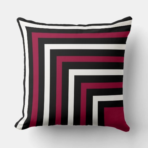 Black Burgundy and White Striped Throw Pillow