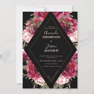 Black Burgundy Blush Pink Beautiful Floral Wedding Magnetic Invitation