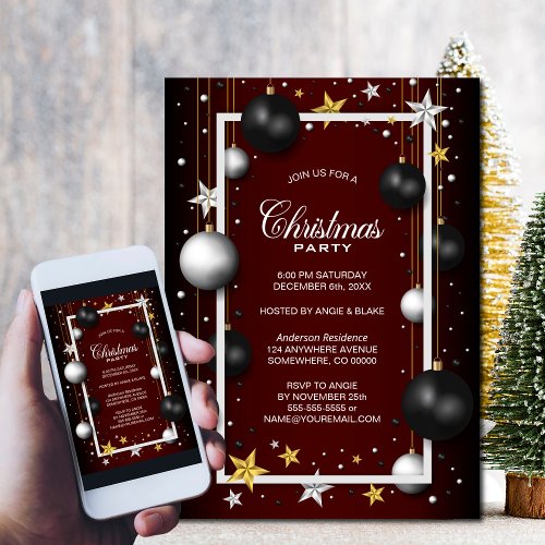 Black Burgundy Christmas Ornament Christmas Party Invitation