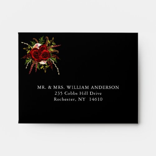 Black Burgundy Floral Boho A2 Wedding RSVP Envelope