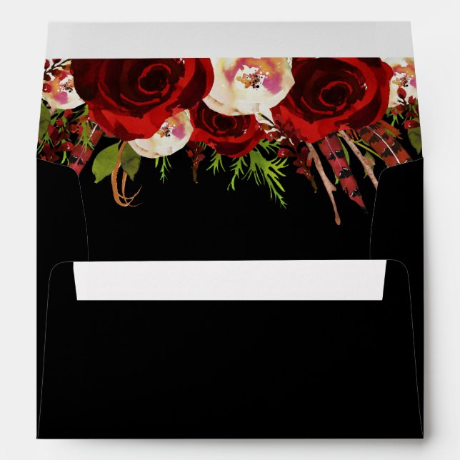 Black Burgundy Floral Boho A7 Return Address Envelope (Back (Bottom))