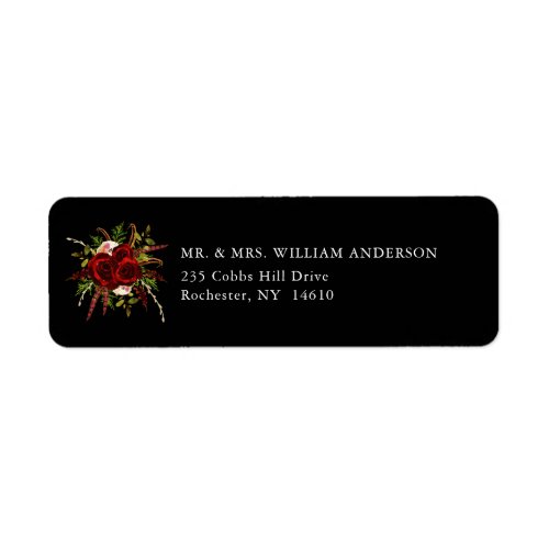 Black Burgundy Floral Boho Return Address Label