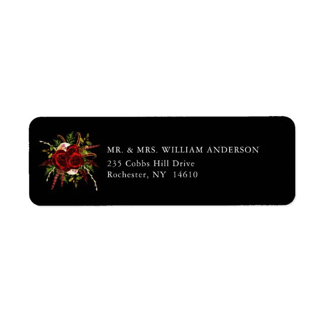 Black Burgundy Floral Boho Return Address Label | Zazzle