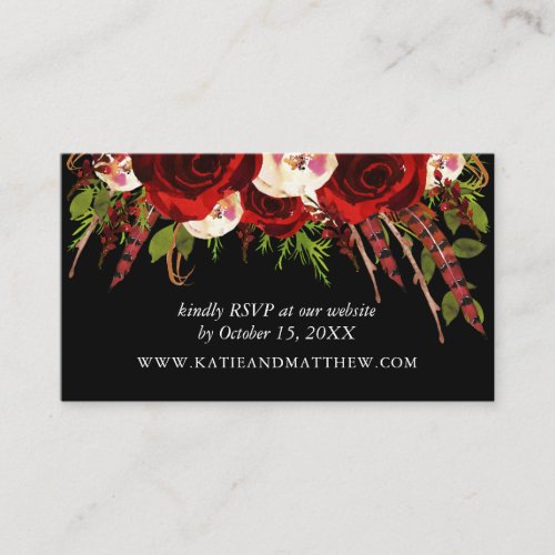 Black Burgundy Floral Boho Wedding Website RSVP Enclosure Card