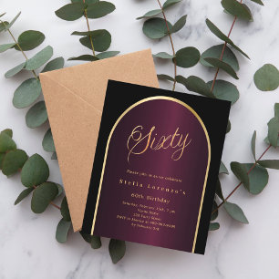 Black burgundy gold arch 60th birthday invitation