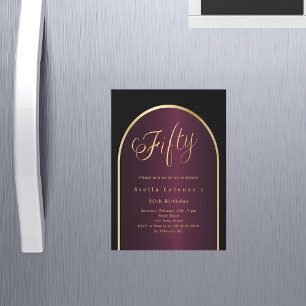 Black burgundy gold arch luxury 50th birthday magnetic invitation
