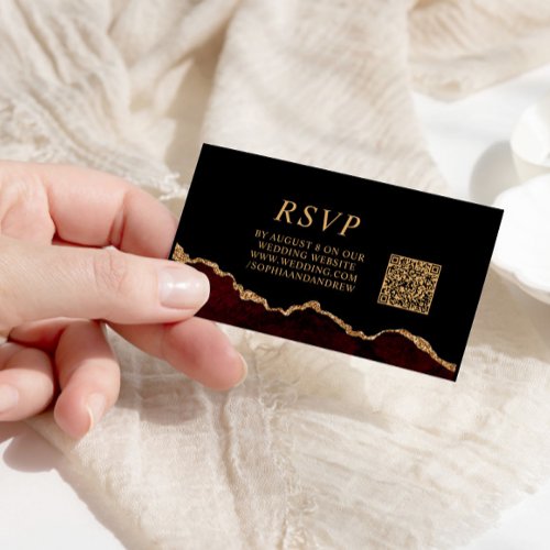 Black  Burgundy Gold Font   Wedding QR Code RSVP Enclosure Card