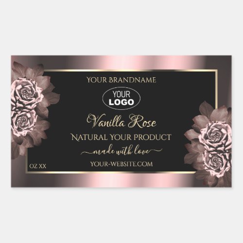 Black Burgundy Gold Product Labels Pink Roses Logo