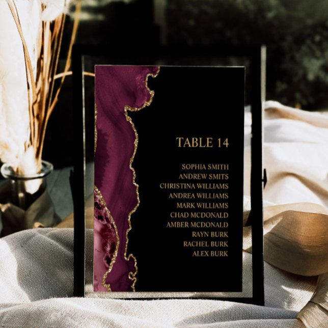 Black & Burgundy Gold Wedding Seating Chart Cards (Creator Uploaded)