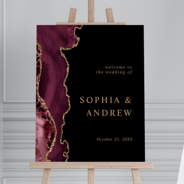 Black & Burgundy Gold Wedding Welcome Foam Board (Creator Uploaded)