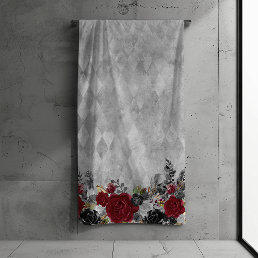 Black Burgundy Goth Flower Rose Bath Halloween  Bath Towel Set