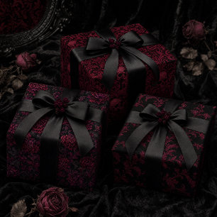 Black & Burgundy Gothic Damask Wrapping Paper Set