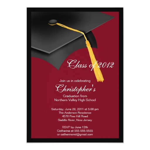 Black Burgundy Grad Cap Graduation Party Card | Zazzle