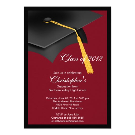 Black Burgundy Grad Cap Graduation Party 5x7 Paper Invitation Card | Zazzle