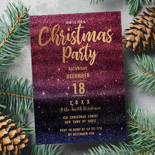 Black Burgundy Gradient Glitter Christmas Party Invitation