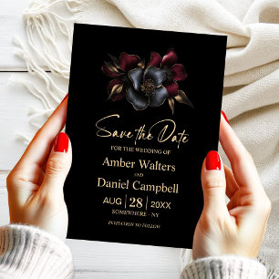 Black Burgundy Grey Floral Save the Date Invitation