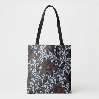 Black Burgundy Lilies – Gothic Botanical Floral Tote Bag