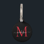 Black Burgundy Monogram Feminine Script Name Pet ID Tag<br><div class="desc">Simple Black Burgundy Red Monogram Feminine Script Name Pet ID Tag</div>