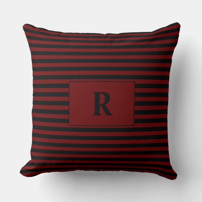Black/Burgundy Monogrammed Throw Pillow (Front)