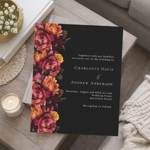 Black burgundy moody wedding invitation