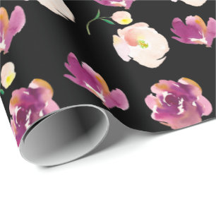 Black Burgundy Peach Floral Wrapping Paper