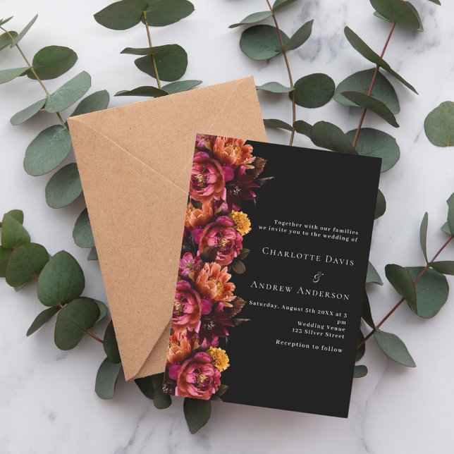 Black burgundy pink orange moody wedding invitation (Creator Uploaded)