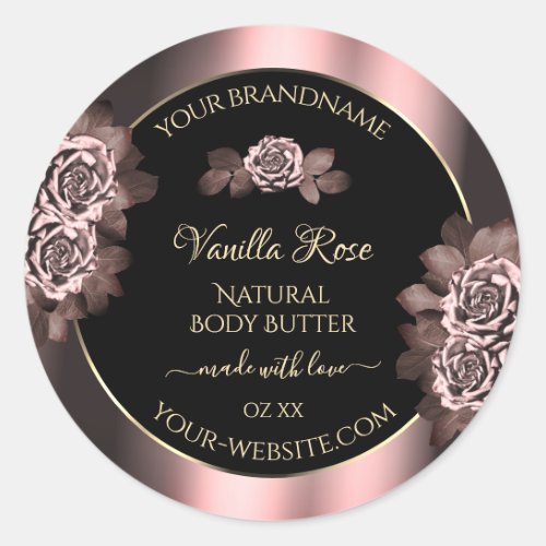 Black Burgundy Product Label Pink Roses Gold Frame