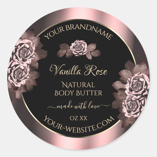 Black Burgundy Product Label Pink Roses Gold Frame (Front)