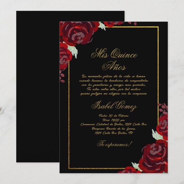 Black Burgundy Quinceanera invitation (Front/Back)
